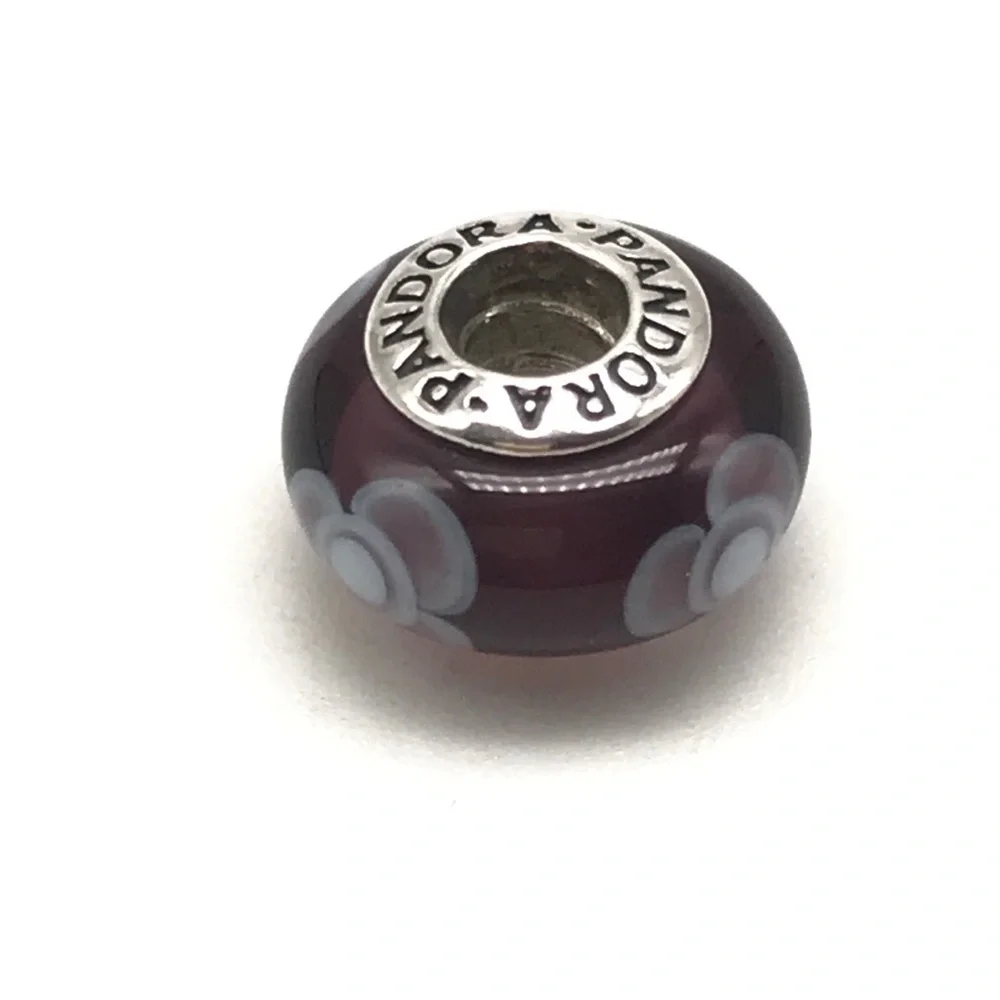 Pandora Purple Flowers Floral Murano Glass Bead Charm